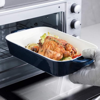 Sweejar Ceramic Bakeware Set, Rectangular Baking Dish for Cooking, Kitchen, Cake Dinner, Banquet and Daily Use, Casserole Dishes for Oven Porcelain Baking Pans (Navy)