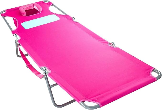 Ostrich the Ladies Comfort Lounger with Chest Support, Foldable and Portable Reclining Outdoor Patio Beach Lawn Camping Pool Tanning Chair, Pink