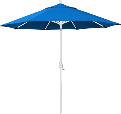 California Umbrella 5-Year-Non-Fading, 9Ft Premium Patio Umbrella, Hand-Crank, Button-Tilt, White Frame, Solution Dyed Royal Blue Fabric