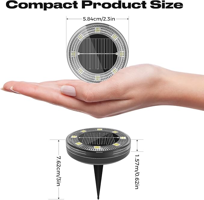 Peasur Mini Solar Ground Lights, 6 Pack Flat Solar Disc Lights Outdoor Waterproof, 2.3 Inch Small Solar Garden Lights Landscape Lighting for Outside Pathway Garden Yard Lawn Walkway,Cool White