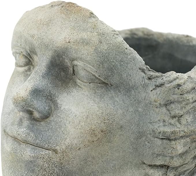 A&B Home Profile Head Cement Outdoor Planter, Unique Face Statue Vase Plant Pot, Gray Finish 9.5in Tall