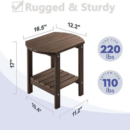 PASAMIC 2-Tier Adirondack Oval Outdoor Side Table, HDPE Small Outdoor Table, Patio End Table for Patio, Backyard, Weather-Resistant (Brown)