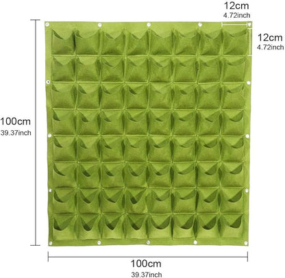 Hanging Planting Grow Bags, 64 Pockets Hanging Vertical Wall Planter Wall Mounted Grow Bag Outdoor Indoor Gardening Vertical Greening Flower Container, Planting Bags Storage Bags(1.0 m × 1.0 m, Green)