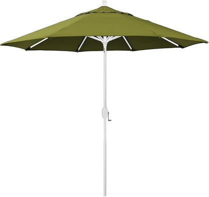 California Umbrella 5-Year-Non-Fading, 9Ft Premium Patio Umbrella, Hand-Crank, Button-Tilt, White Frame, Solution Dyed Kiwi Fabric