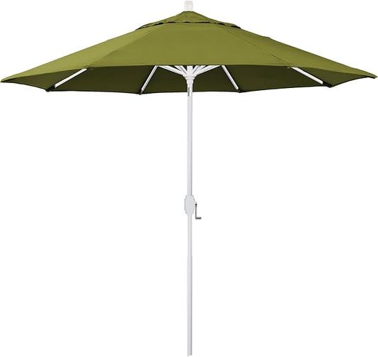 California Umbrella 5-Year-Non-Fading, 9Ft Premium Patio Umbrella, Hand-Crank, Button-Tilt, White Frame, Solution Dyed Kiwi Fabric