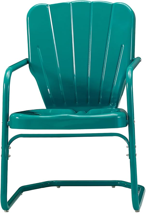 Crosley Furniture Ridgeland 2-Piece Outdoor Chair Set, Retro Metal Patio Chairs for Dining, Porch, Deck, Turquoise