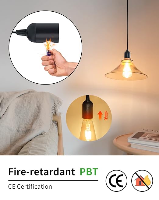 Extension Hanging Lantern Cord Cable, HESSION 5.9ft Lamp Cord -MAX 360W - On/Off Switch E26/E27 Black Pendant Lighting with Plug-in Cord 3-Pack