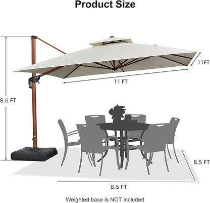 PURPLE LEAF 11ft Patio Umbrella Outdoor Square Umbrella Large Cantilever Umbrellas Windproof Offset Umbrellas Heavy Duty Sun Umbrella for Garden Deck Pool Patio, Cream