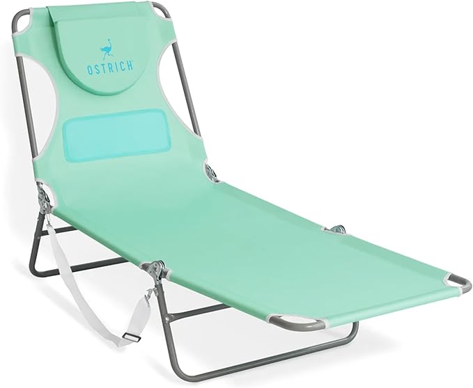 Ostrich the Ladies Comfort Lounger with Chest Support, Foldable and Portable Reclining Outdoor Patio Beach Lawn Camping Pool Tanning Chair, Teal