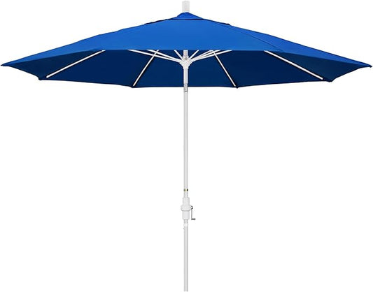 California Umbrella 11Ft Fiberglass Rib Patio Umbrella, Hand-Crank, Tilt-Collar, White Frame, Solution Dyed Royal Blue Fabric