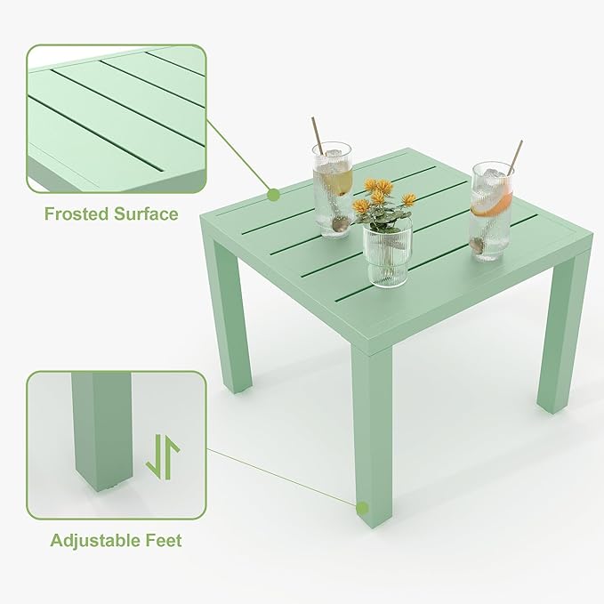GarveeTech 3 PCS Outdoor Bistro Set, Stackable Modern Metal Steel Table and Chairs, Small Patio Furniture Conversation Set for Porch, Deck, Balcony, Garden, Geometric Decor - Mint Green