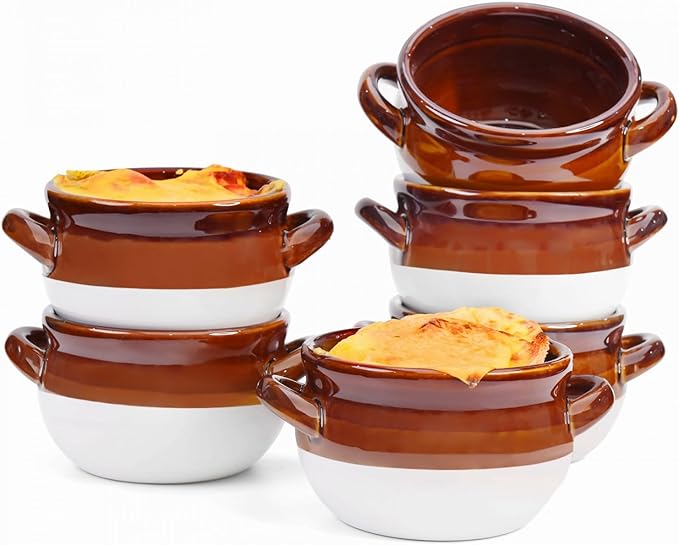 Vumdua Soup Bowls with Handles, 16 Oz Ceramic French Onion Soup Bowls (Brown)