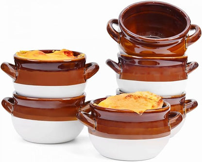Vumdua Soup Bowls with Handles, 16 Oz Ceramic French Onion Soup Bowls (Brown)
