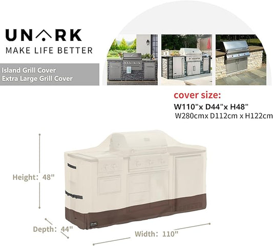 110 Inch Extra Large Grill Cover Kitchen Island Cover Large Island Grill Cover for Outdoor Grill Outdoor Kitchen Cover Heavy Duty Waterproof 110" L x 44" W x 48" H, Beige and Brown