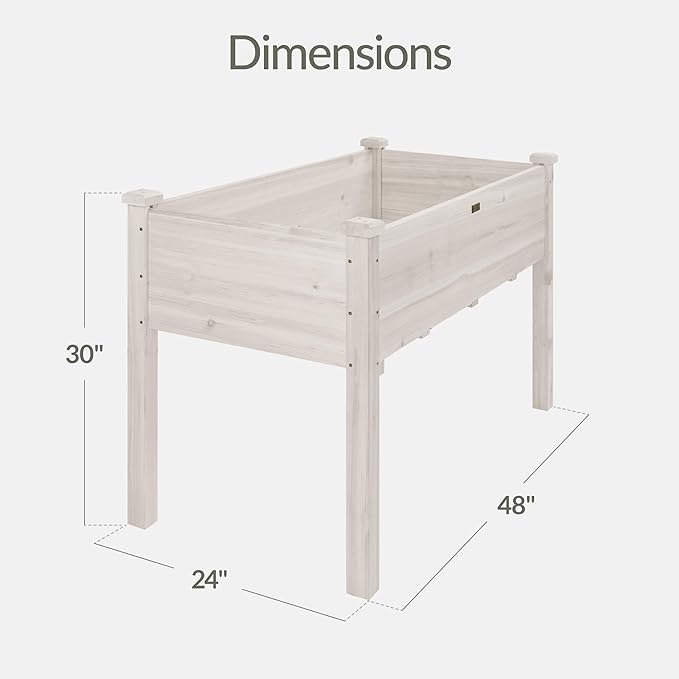 Best Choice Products 48x24x30in Raised Garden Bed, Elevated Wood Planter Box Stand for Backyard, Patio, Balcony w/Bed Liner, 200lb Capacity - White