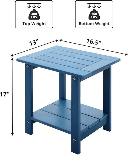 Meluvici Double Adirondack Outdoor Side Table Weather Resistant, Outdoor Rectangular Patio End Table for Adirondack Chair, Dark Blue