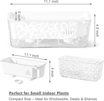 Self Watering Pots for Indoor Plans, 4 Packs Window Boxes Planters Rectangle Self Watering Planter 11 in Rectangular Clear Plant Pots Long Herb Windowsill Planter Flower Box Succulent Planters