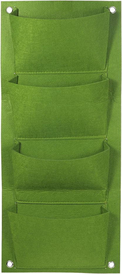 PATIKIL 4 Pockets Vertical Hanging Grow Bags, Wall Hanging Planter Bags Wall-Mounted Felt Fabric Planting Grow Bags for Garden Home Decoration, Green