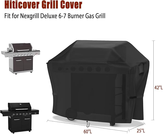 Outdoor Grill Cover for Nexgrill 720-0898/720-0896 Deluxe 6-7 Burner Gas Grill, Waterproof Outdoor BBQ Griddle Cover - 60" W x 25" D x 42" H