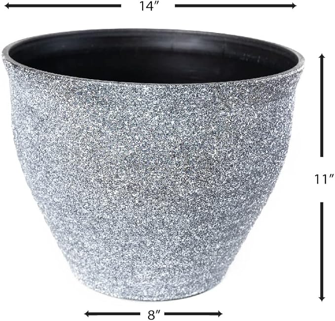 Circle Pattern (2 Pack) Large Decorative Plastic Planter with Rustic French Country Look for Indoor Outdoor Nursery Garden Patio Office Home Décor Long Lasting, Reusable Lightweight (Whitewash)