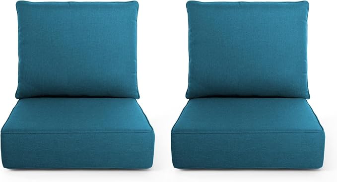 Outdoor Chair Cushions, 6 Inch Thick Patio Seat & Back Cushions Set with Removable Cover, Waterproof Patio Cushions for Outdoor Furniture, 24 x 24 Inch, Turquoise 2-Set