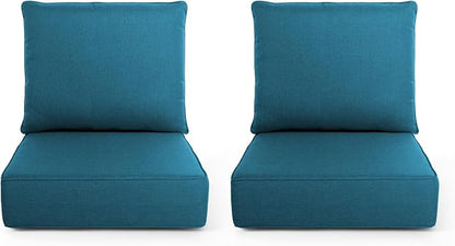 Outdoor Chair Cushions, 6 Inch Thick Patio Seat & Back Cushions Set with Removable Cover, Waterproof Patio Cushions for Outdoor Furniture, 24 x 24 Inch, Turquoise 2-Set