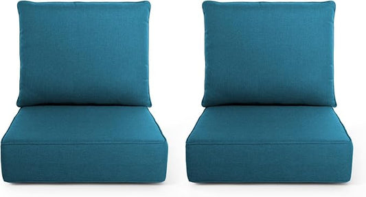 Outdoor Chair Cushions, 6 Inch Thick Patio Seat & Back Cushions Set with Removable Cover, Waterproof Patio Cushions for Outdoor Furniture, 24 x 24 Inch, Turquoise 2-Set
