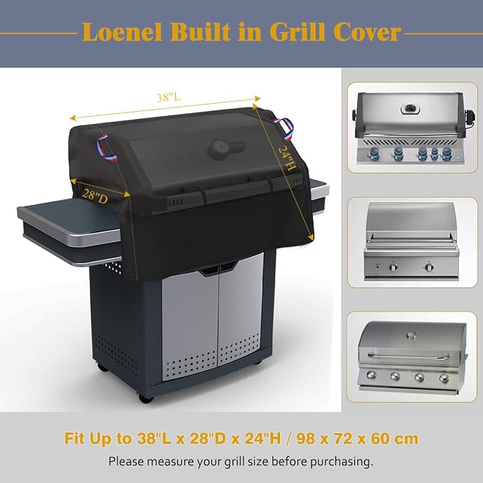 38" Built-in Grill Cover for Outdoor Grill, Waterproof BBQ Grill Top Cover Outdoor Kitchen & Grill Head Cover - 38" W x 28" D x 24" H