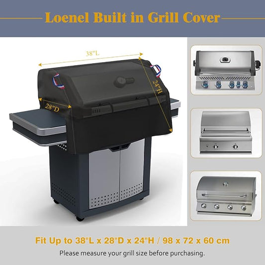 38" Built-in Grill Cover for Outdoor Grill, Waterproof BBQ Grill Top Cover Outdoor Kitchen & Grill Head Cover - 38" W x 28" D x 24" H