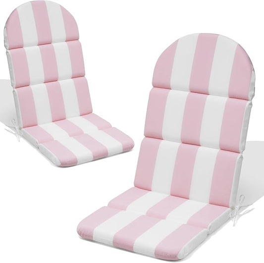 Crestlive 50x19.6 Inch Adirondack Chair Cushion Set of 2, Water Repellent, Fade Resistant, High Back Outdoor Rocking Chair Cushion for Patio, Pink Stripe