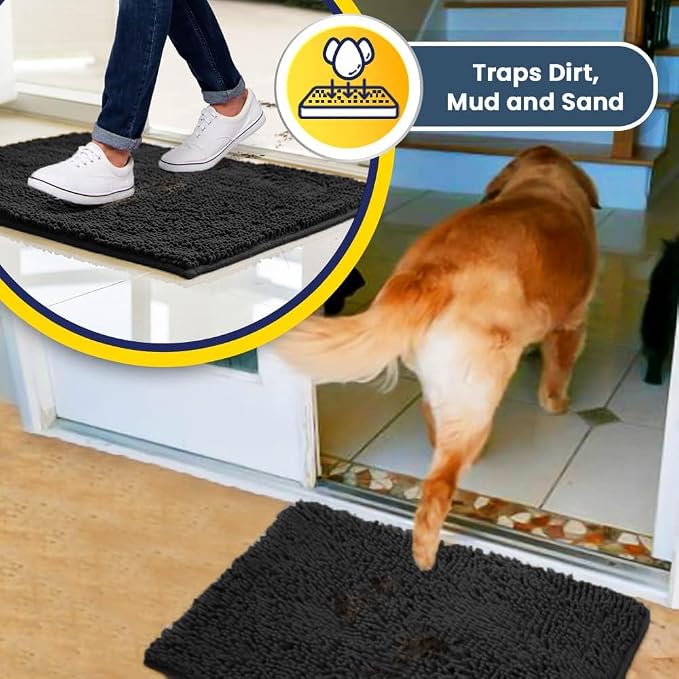 Muddy Mat® | Super Water Absorbent Door Mat Indoor, Microfiber Quick Dry Chenille Entryway Rug, Slip Resistant Front Door Mat, Indoor Mats for Entryway, Machine Washable Pet Rug, Charcoal 19"x30"