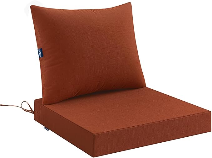 MIULEE Burnt Orange Outdoor Chair Cushion 24x24 Inch for Patio Furniture Linen Textured Waterproof & 3 Year Color Fastness Seat and Back Couch Cushion with Ties No Slip Design