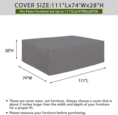 Easy-Going 600D Heavy Duty Patio Furniture Cover for Outdoor Rectangular Table and Chair Set, Waterproof Outdoor Sectional Set Cover (111"L x 74"W x 28"H, Grey)
