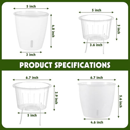 Self-Watering Pots for Indoor Plants, 18-Pack 5'' Self Watering Planter with Drainage Holes, Small African Violet Pots with Water Indicator, Clear Wick Pot for Orchids, White