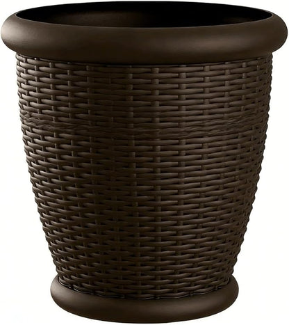 18 Inch Resin Wicker Planter Pot, Decorative Indoor Outdoor Flower Pot for Patio Garden Balcony, Java Brown, Lightweight with Drain Holes