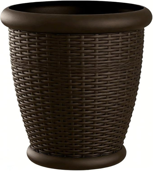 18 Inch Resin Wicker Planter Pot, Decorative Indoor Outdoor Flower Pot for Patio Garden Balcony, Java Brown, Lightweight with Drain Holes