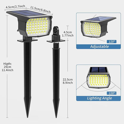 Solar Spot Lights Outdoor Waterproof IP65, 2 Pack Landscape Spotlights with 46 LEDs, 3 Modes Auto On/Off Solar Powered Flood Lights for Outside Pathway, Yard, Garden, Walkway (Cool White)