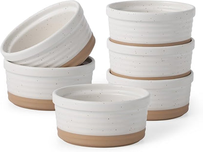 Frewinky Ceramic Ramekins 6 oz Set of 6, Creme Brulee Cups and Sauce Bowls | Six 6 oz ceramic ramekins for creme brulee, pudding, custard, dips and sauces;