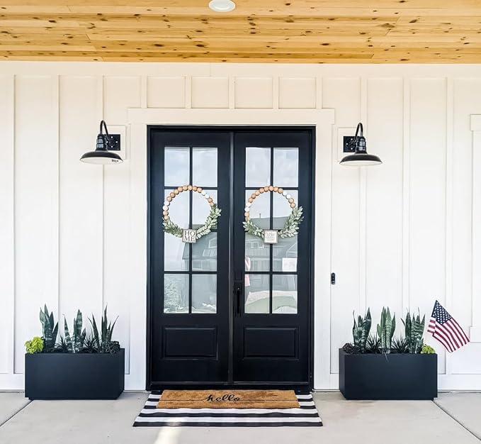 Steel Lighting Co. Topanga Barn Light | Outdoor Wall Mounted | 14 inch Dome | Upward Sloping Gooseneck | Farmhouse Garage Light Made in America | Dark Bronze Exterior/Brass Interior
