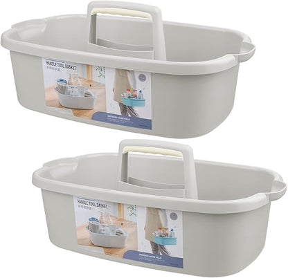 Large Cleaning Supplies Caddy Portable Shower Basket Supply Organizer with Handle Plastic Bucket Tool Storage for Bathroom, Bedroom, Kitchen, College Dorm, Garden, Light Gray 2 Pack