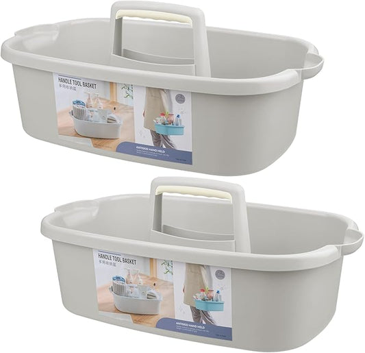 Large Cleaning Supplies Caddy Portable Shower Basket Supply Organizer with Handle Plastic Bucket Tool Storage for Bathroom, Bedroom, Kitchen, College Dorm, Garden, Light Gray 2 Pack