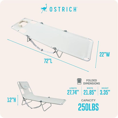 Ostrich 72 by 22 Inch Versatile Chaise Lounge Portable Reclining Lounger, Outdoor Patio, Beach, Lawn, Camping, or Pool Tanning Chair, White