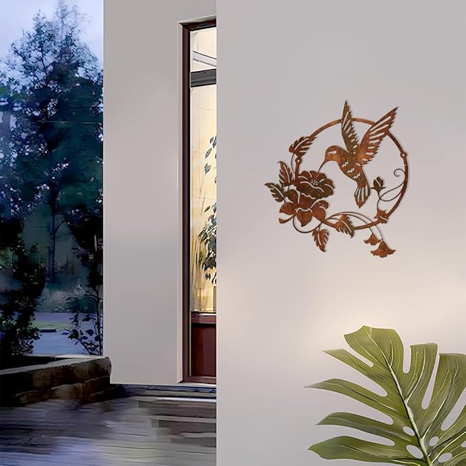 Velicber 12 Inches Metal Bird Wall Art Decor Birds Wall Art Hummingbird Wall Decor for Indoor Living Room Outdoor Wall Garden Fence Patio Decor