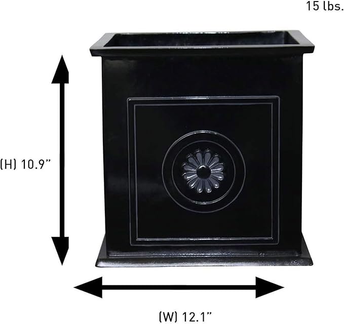 Southern Patio CMX-042426 Colony 16 Inch Square Resin Ceramic Indoor Outdoor Garden Box Planter Pot for Flowers, Herbs, Vegetables, and Plants, Black