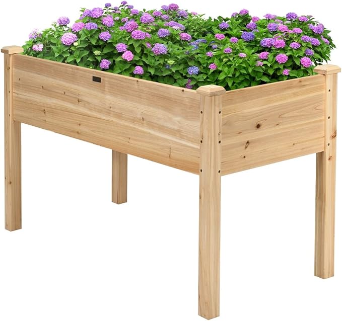 COSTWAY Raised Garden Bed, Elevated Wood Planter Box Stand with Legs for Vegetables, Flowers & Herbs, Standing Growing Bed for Backyard, Patio, Balcony, 49.5”L x 23.5”W x 30”H (Natural)