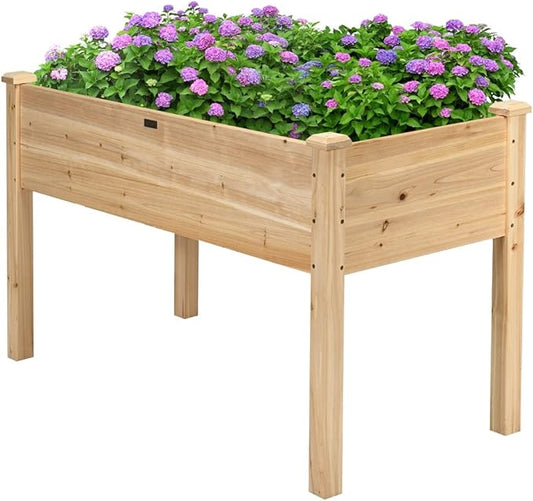 COSTWAY Raised Garden Bed, Elevated Wood Planter Box Stand with Legs for Vegetables, Flowers & Herbs, Standing Growing Bed for Backyard, Patio, Balcony, 49.5”L x 23.5”W x 30”H (Natural)