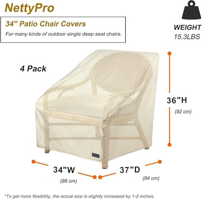 NettyPro Patio Chair Covers 34 Inch Waterproof 600D Heavy Duty Outdoor Seat Covers Set 4, Beige