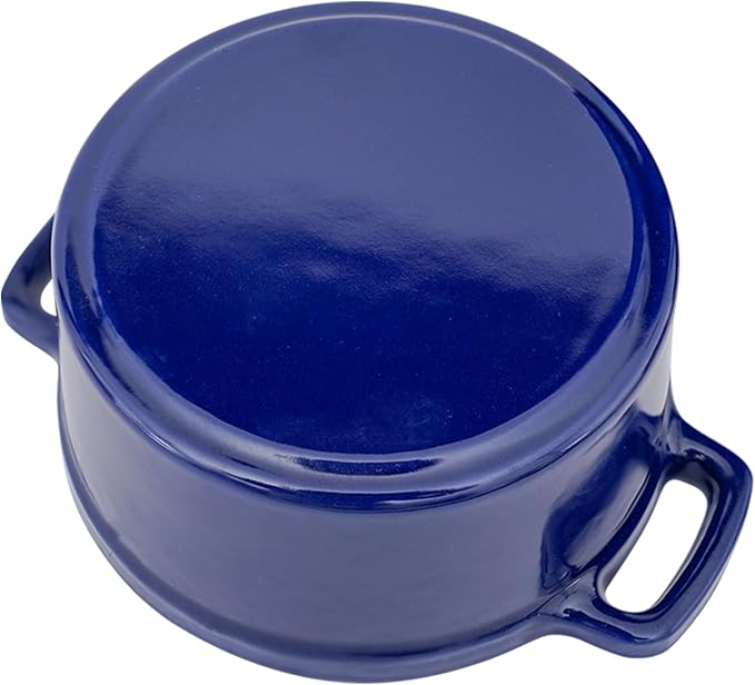 Flavehc Mini Cocotte 16 oz Mini Dutch Oven 0.5 qt. Cast Iron Garlic Roaster for Oven Garlic Confit Pot Ramekins with Lids Oven Safe Set of 2, Blue