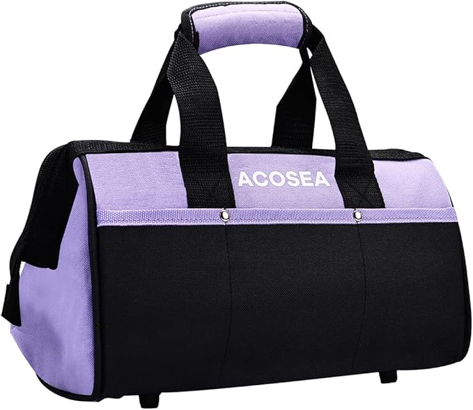 ACOSEA Purple Tool Bag,13 Inch Wide Mouth Open Tool Organizer with 12 Storage Pockets