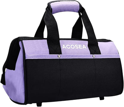 ACOSEA Purple Tool Bag,13 Inch Wide Mouth Open Tool Organizer with 12 Storage Pockets